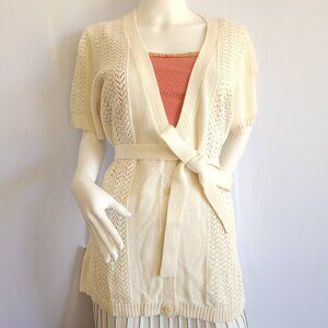 NWT Isaac Mizrahi Cream Short Sleeve Cardigan Size XL
